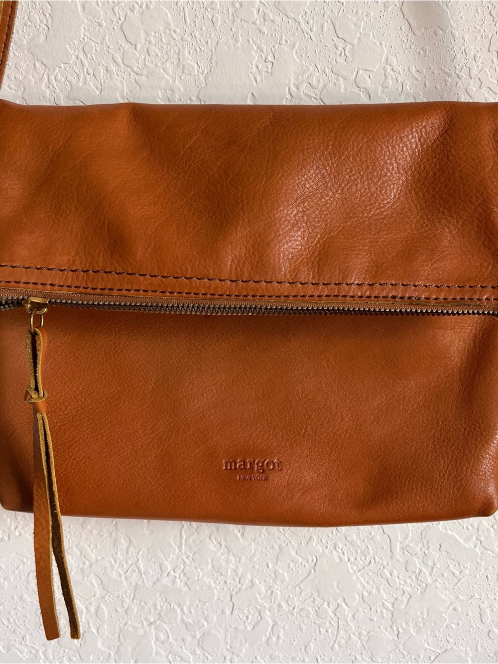Margot New York Robbie Tan Leather Foldover Crossbody Bag Clutch